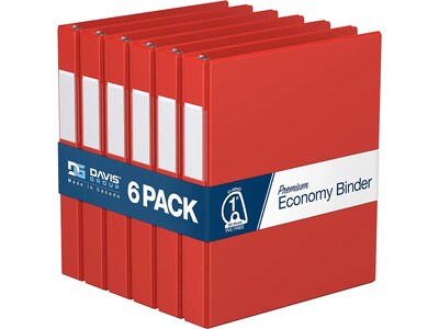Davis Group Premium Economy 1 3-Ring Non-View Binders, D-Ring, Red, 6/Pack (2301-03-06)