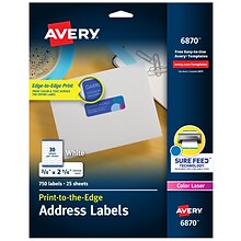 Avery Print-to-the-Edge Laser Address Labels, 3/4 x 2-1/4, White, 30 Labels/Sheet, 25 Sheets/Pack