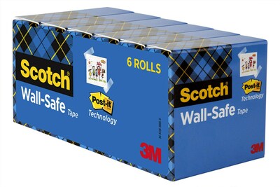 Scotch Wall-Safe Transparent Clear Tape Refill, 0.75" x 22.22 yds., 1" Core, 6 Rolls/Pack (813S6)