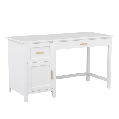 Martha Stewart Hutton 54"W Engineered Wood Rectangular Shaker Style Home Office Desk, White/Polished Brass (ZGZP09WHGLD)