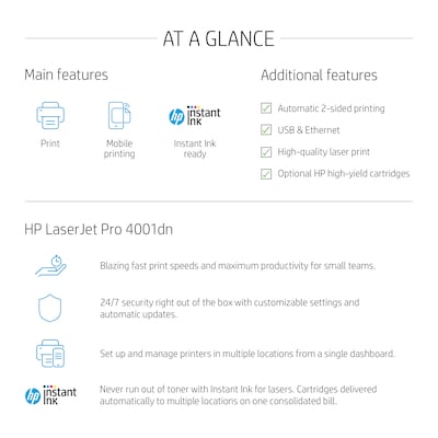 HP LaserJet Pro 4001dn Laser Printer, Easy Setup, Mobile Print, Advanced Security, Best for Office, Ethernet Only (2Z600F)