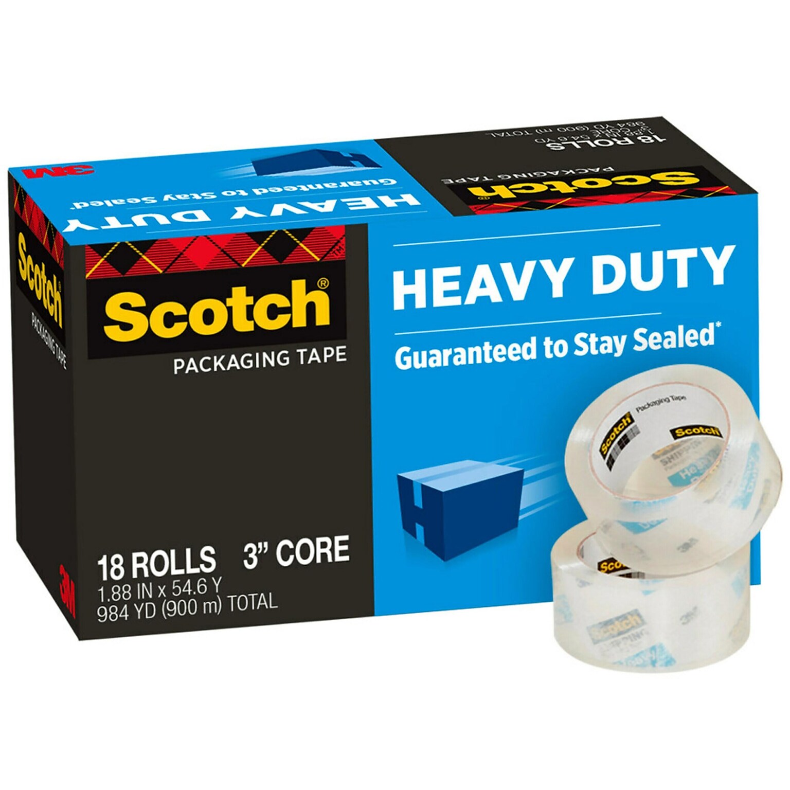 Scotch Heavy Duty Packing Tape, 1.88 x 54.6 yds., Clear, 18/Pack (385018CP)