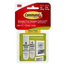 Command™ Small and Medium Picture Hanging Strips, White, 8 Medium and 4 Small Sets/Pack (17203-ES)