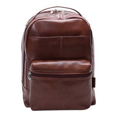 Mcklein Leather Dual Compartment Laptop Backpack, Parker, Pebble Grain Calfskin Leather, Brown (8855