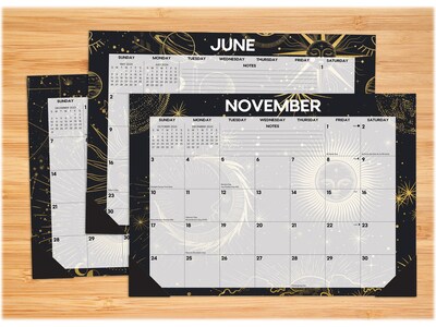 2024 Willow Creek Celestial 17" x 12" Monthly Desk Pad Calendar, Black/Gold (39007)