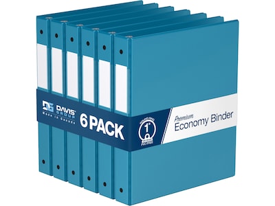 Davis Group Premium Economy 1 3-Ring Non-View Binders, Turquoise Blue, 6/Pack (2311-52-06)