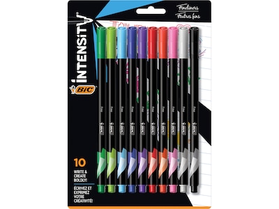 BIC Intensity Fineliner Felt Pens, Fine Point, Assorted Inks, 10/Pack (FPINFAP10-AST)