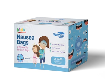 WeCare Monsters Kids Disposable Emesis Bag for Nausea and Motion Sickness, Multicolor (WC-EMES-M-20