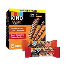 KIND Thins Gluten-Free Bar Variety Pack, 14.8 oz., 20 Bars/Box (41891)