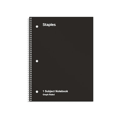 Staples 1-Subject Notebook, 8 x 10.5, Graph Ruled, 70 Sheets, Black (ST23986C)