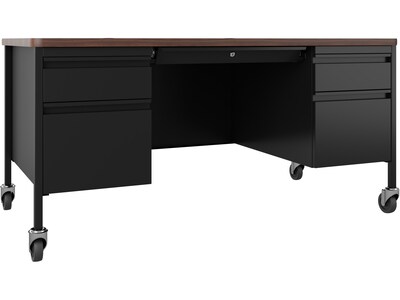 Hirsh 60W Double-Pedestal Mobile Teachers Desk, Black/Walnut (22648)