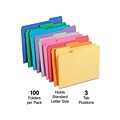 Staples® Reinforced File Folders, 1/3 Cut Tab, Letter Size, Assorted Colors, 100/Box (TR508994)