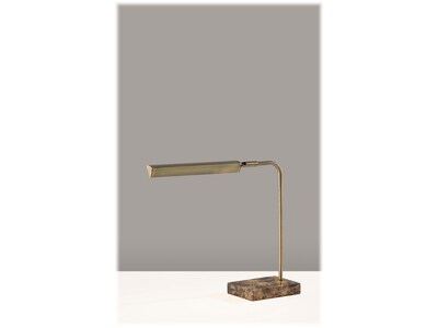 Adesso Reader LED Desk Lamp, 15", Antique Brass/Brown Marble (3557-21)