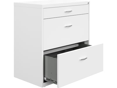 Space Solutions 3-Drawer Lateral File Cabinet, Letter/Legal Size, Lockable, 31.88"H x 30"W x 17.63"D, White (25071)