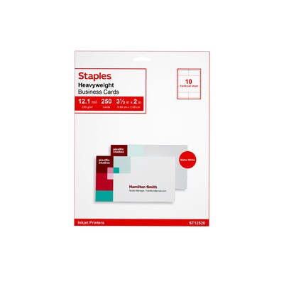 Staples® Business Cards, 3.5 x 2, Matte White, 250/Pack (ST12520)