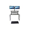 Rocelco 37.5 Height Adjustable Standing Desk Converter with Dual Monitor Arm - Anti Fatigue Mat, Bl