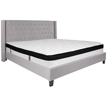 Flash Furniture Riverdale Tufted Upholstered Platform Bed in Light Gray Fabric with Memory Foam Matt