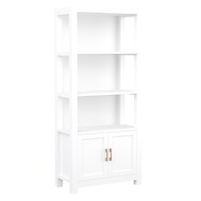 Martha Stewart Hutton 68 4-Shelf Shaker Style Bookcase w/ Cabinet, White Engineered Wood/Polished B