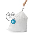 simplehuman Code N 13 Gallon Trash Bag, 22.8 x 31.5, Low Density, 30 mic, White, 200 Bags/Box (CW0
