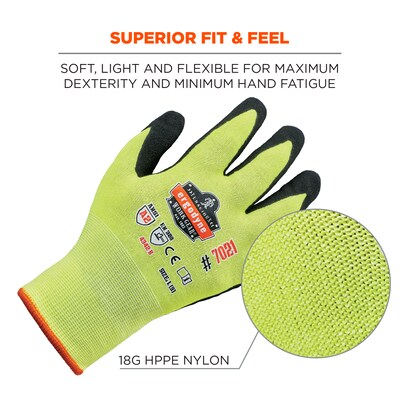 Ergodyne ProFlex 7021 Hi-Vis Nitrile Coated Cut-Resistant Gloves, ANSI A2, Wet Grip, Lime, XL, 1 Pair (17965)