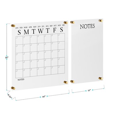 Martha Stewart Grayson Acrylic Black Print Dry Erase Wall Calendar with Notes, 18" x 18" (BRACS284545B2CB)