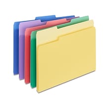 Quill Brand® Heavy-Duty File Folders, Assorted Tabs, 1/3-Cut, Letter Size, Assorted Colors, 50/Box (