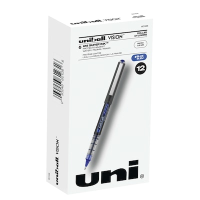 uniball Vision Rollerball Pen, Micro Point, 0.5mm, Blue Ink, Dozen (60108)