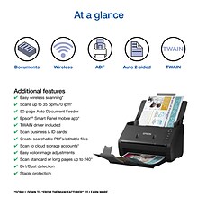 Epson WorkForce ES-500W II Wireless Duplex Document Scanner, Black (B11B263201)