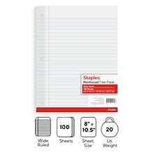 Staples Wide Ruled Filler Paper, 8 x 10.5, White, 100 Sheets/Pack (TR23904)