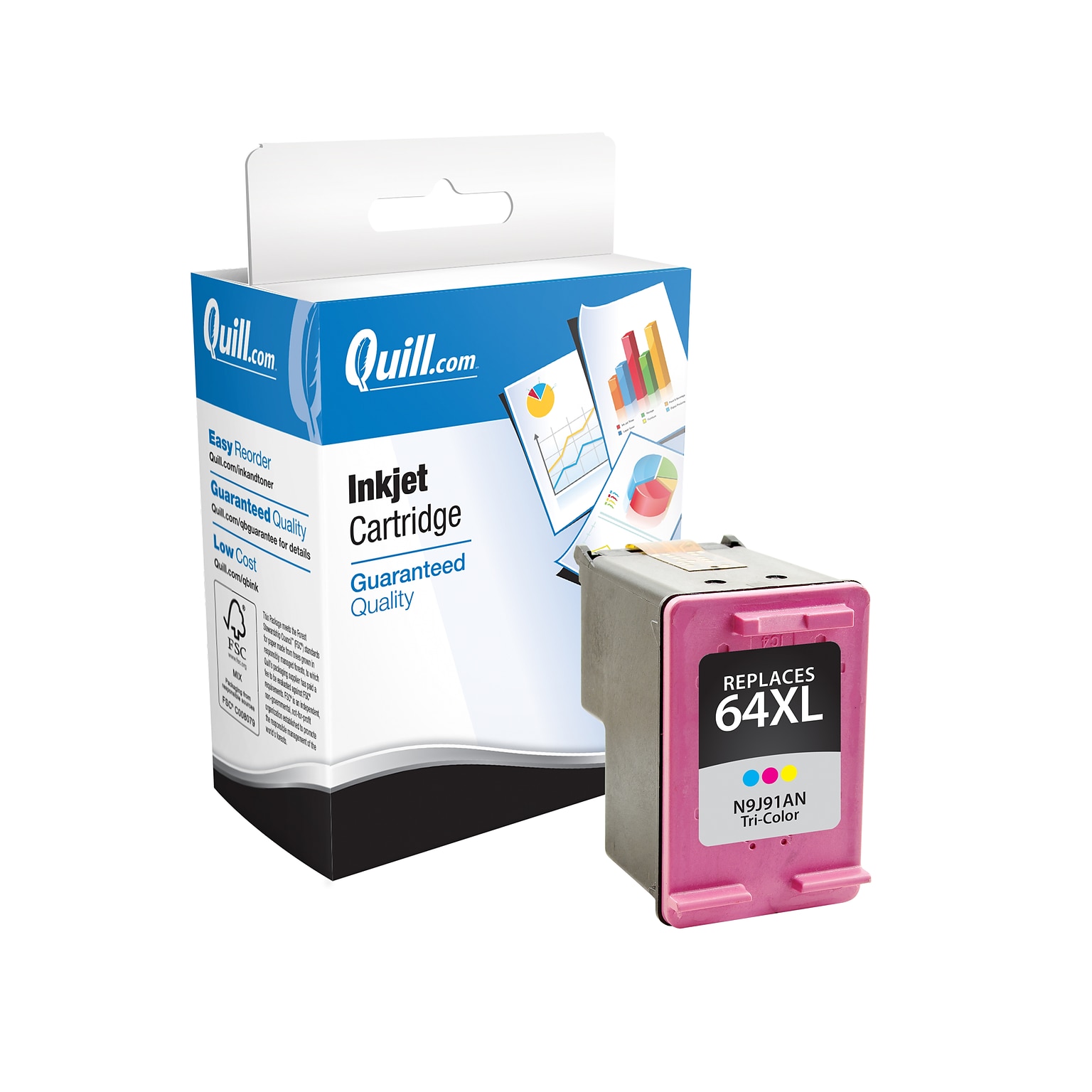 Quill Brand® Remanufactured Tri-Color High Yield Inkjet Cartridge  Replacement for HP 64XL (N9J91AN) (Lifetime Warranty)