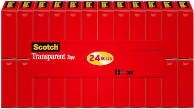 Scotch Transparent Tape Refill, 3/4 x 27.77 yds., 1 Core, Clear, 24 Rolls/Pack (600K24)