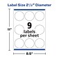 Avery Print-to-the-Edge Laser/Inkjet Labels, 2 1/2" Diameter, White, 9 Labels/Sheet, 10 Sheets/Pack, 90 Labels/Pack (22830)