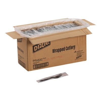 Dixie Individually Wrapped Plastic Fork, Heavy-Weight, Black, 1000/Carton (PTH53C)
