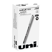 uni-ball Vision Rollerball Pens, Fine Point, Black Ink, Dozen (60126)