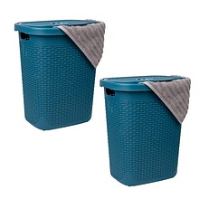 Mind Reader 13.21-Gallon Hamper with Lid, Plastic, Blue, 2/Set (50HAMP2PK-BLU)