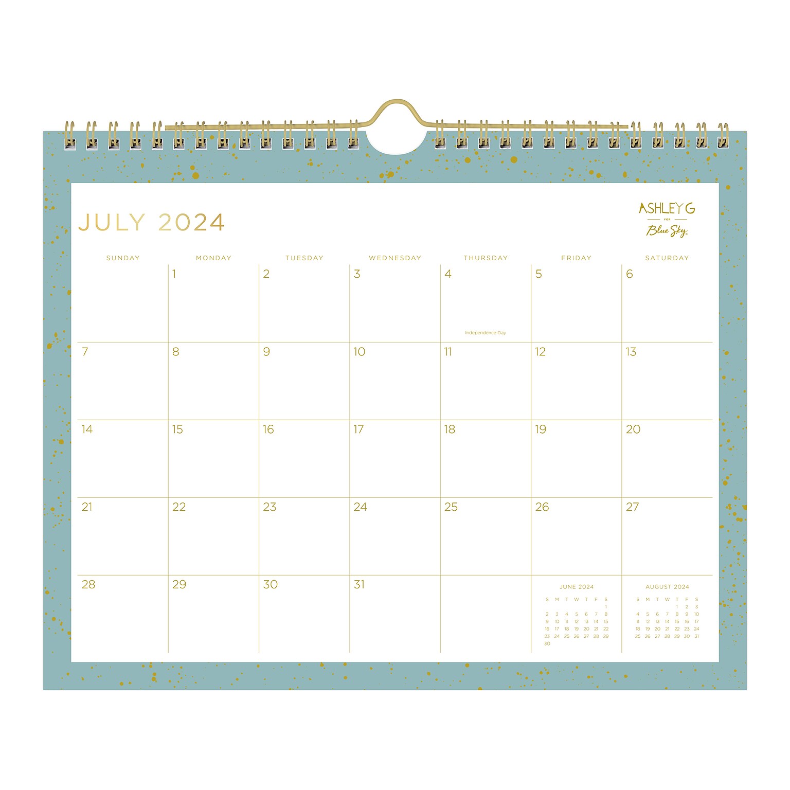 2024-2025 Blue Sky Ashley G Splatter Dot Jade G 11 x 8.75 Academic Monthly Wall Calendar, Mint/Gold (149045-A25)