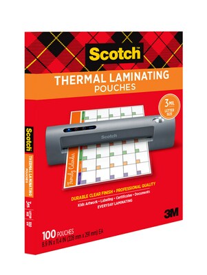 Scotch Thermal Laminating Pouches, Letter Size, 3 Mil, 100/Pack (TP3854-100)