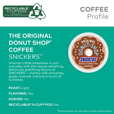 The Original Donut Shop Snickers Coffee, Light Roast, 0.33 oz. Keurig® K-Cup® Pods, 24/Box (5000367239)
