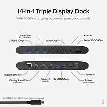 Plugable 14-in-1 Triple Monitor USB-C Docking Station, 100W, Black (UD-3900PDH)
