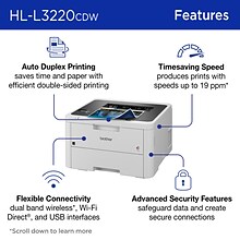 Brother HL-L3220CDW Wireless Compact Digital Printer, Laser Quality Output, Refresh Subscription Eli