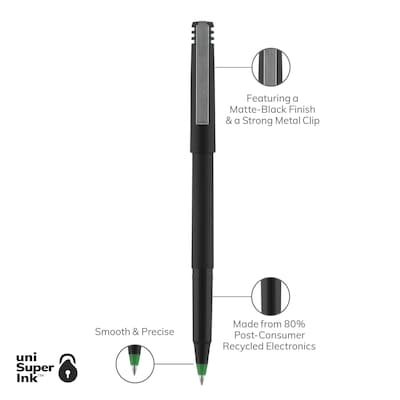 uniball Roller Rollerball Pens, Fine Point, 0.7mm, Green Ink, Dozen (60104)