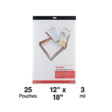 Staples Thermal Laminating Pouches, Menu, 3 Mil, 25/Pack (5201102/5201104)