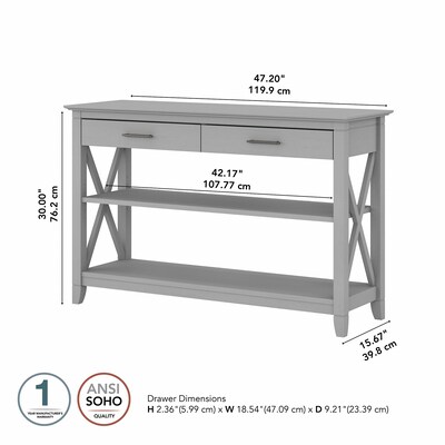 Bush Furniture Key West 47" x 16" Console Table with Drawers and Shelves, Cape Cod Gray (KWT248CG-03)
