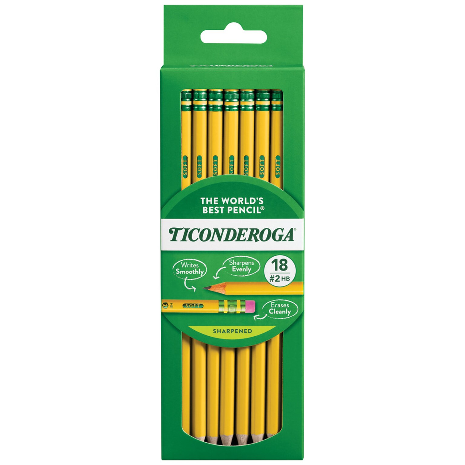 Ticonderoga The Worlds Best Pencil Pre-Sharpened Wooden Pencil, 2.2mm, #2 Soft Lead, 18/Pack (X13818X)
