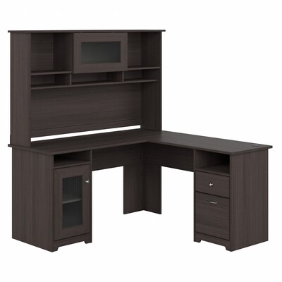 Bush Furniture Cabot 60W L Shaped Computer Desk with Hutch and Storage, Heather Gray (CAB001HRG)