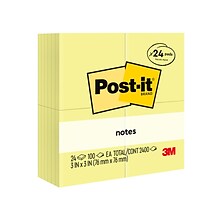 Post-it Notes, 3 x 3, Canary Collection, 100 Sheet/Pad, 24 Pads/Pack (654-24VAD-B)