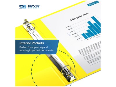Davis Group Easyview Premium 1" 3-Ring View Binders, Yellow, 6/Pack (8411-05-06)