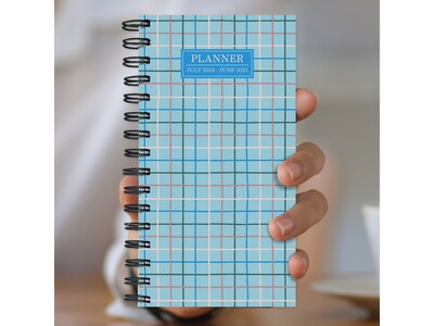 2024-2025 TF Publishing Blue Plaid 3.5" x 6.5" Academic Weekly & Monthly Planner, Paperboard Cover, Multicolor (AY25-7500)