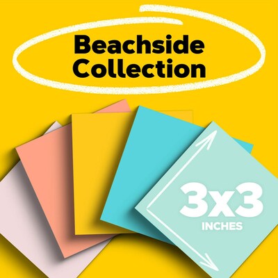 Post-it Notes, 3" x 3", Beachside Café Collection, 100 Sheet/Pad, 18 Pads/Pack (654-18APCP)