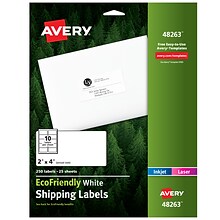 Avery EcoFriendly Laser/Inkjet Shipping Labels, 2 x 4, White, 10 Labels/Sheet, 25 Sheets/Pack, 250